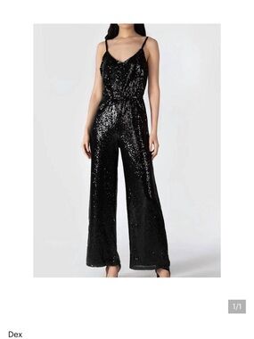 Dex Black Sequin V-Neck Wide-Leg Jumpsuit
